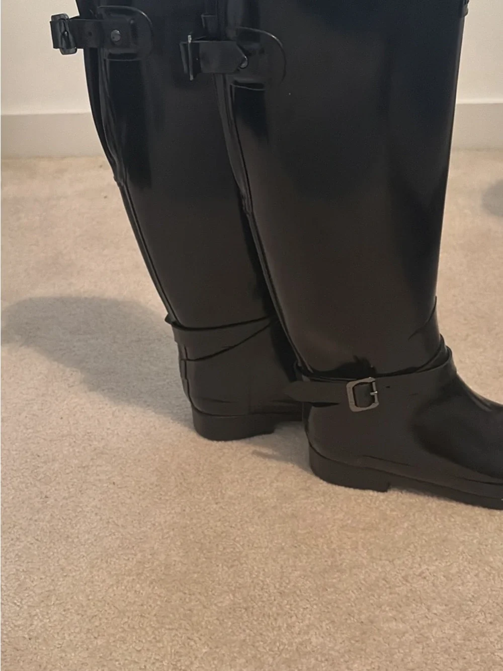 Hunter Black Gloss Over-the-Knee Rain Boots with Buckle